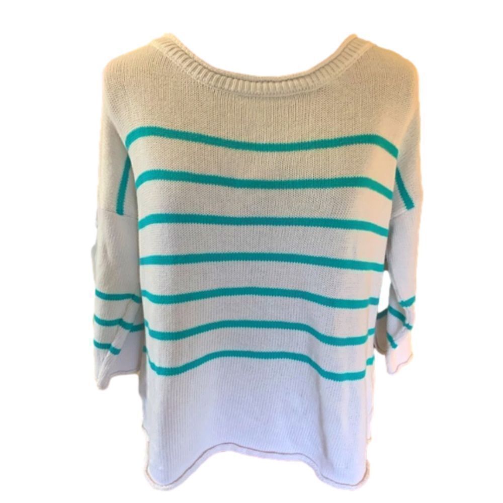 PARADISE Shores crew neck cute white & green summer sweater size L